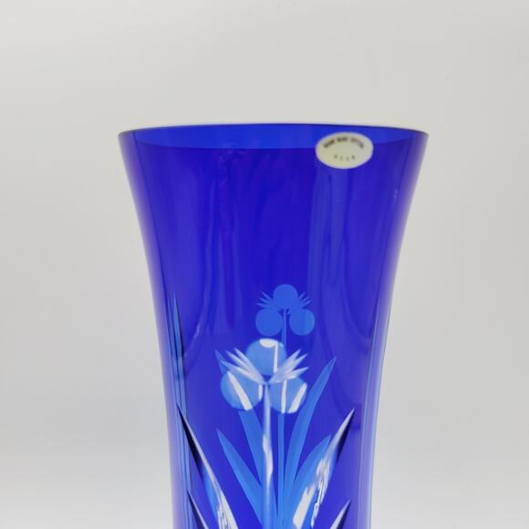 Vtg USSR Russian Badash Vase Cobalt Blue Cut to Clear Crystal Glass 10" - Picture 4 of 10